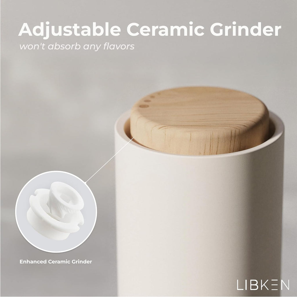 Non-Spill Salt and Pepper Grinder Set - Adjustable Ceramic Grinder - Minimalistic Spice Mill - Easy to Refill - Set of 2
