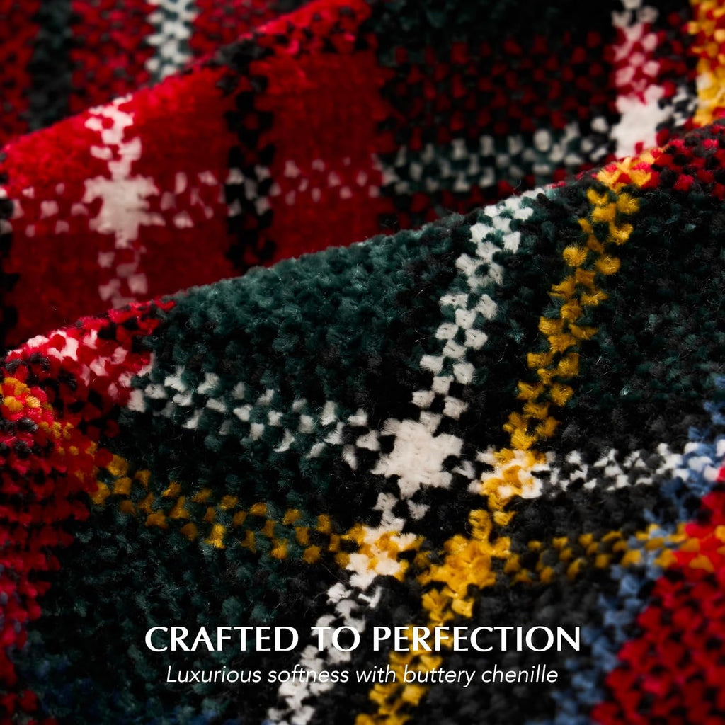 Chenille Christmas Throw Blanket, 50"x60", Red Stewart Plaid