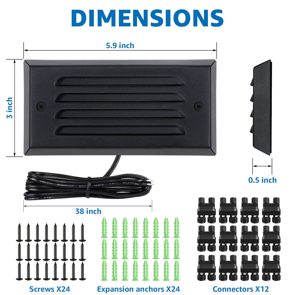 6" Low Voltage Step Lights Outdoor 5W 3000K Black Aluminum 12-Pack