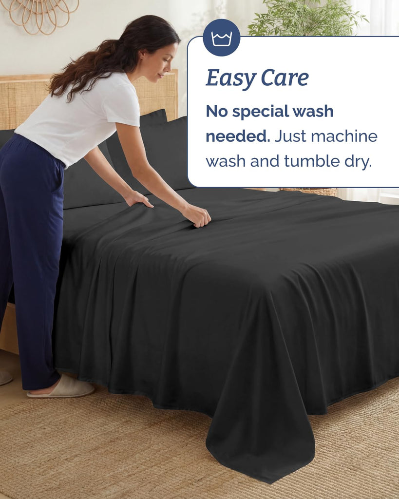 100% Rayon Derived from Bamboo - Bed Sheets Set Queen Size - Black