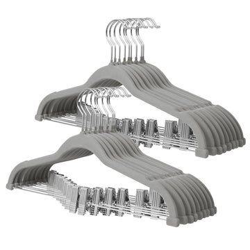 Velvet Pants & Skirt Hangers with Movable Clips 18 Pack Grey