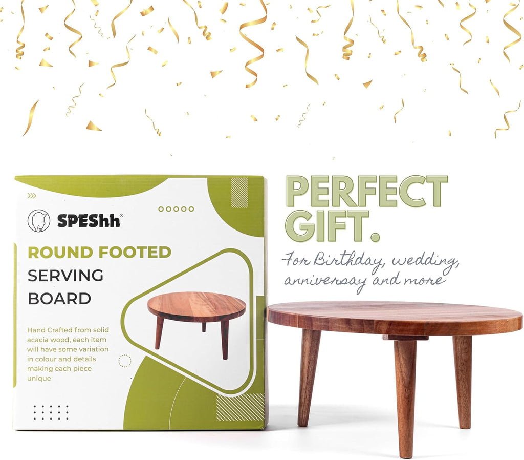 Acacia Wooden Round Footed Serving Board - Pedestal Riser Cake Stand with Removable Legs - Charcuterie Tray Cheese