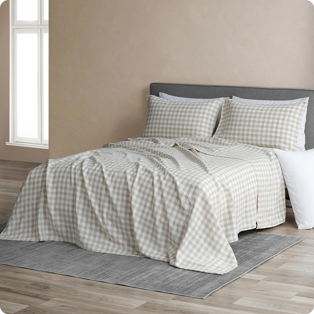 100% French Linen Sheets 3Pcs Set, 170GSM Linen Bedding