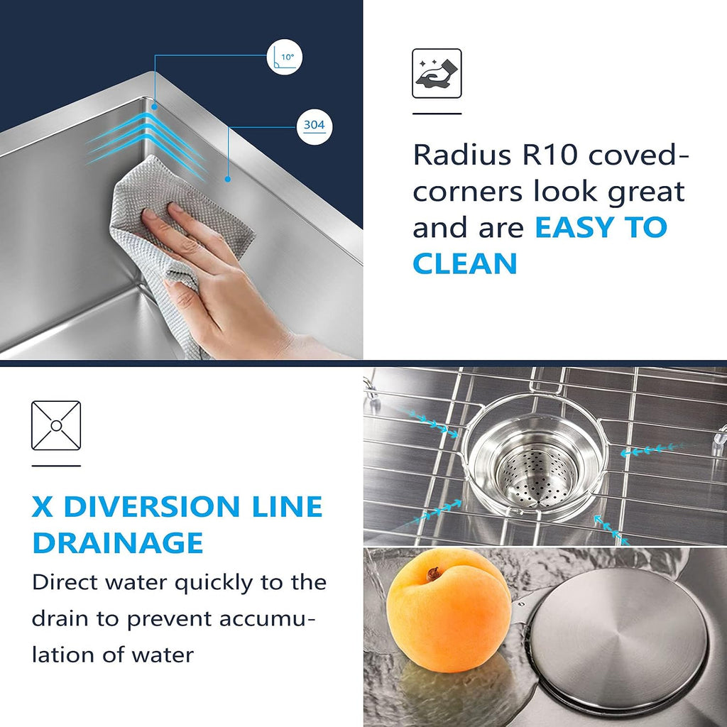 Kitchen Sinks 32x18 Inch Undermount Kitchen Sink Stainless Steel Sink 16 Gauge Single Bowl Set (5 Item Bundle: Sink