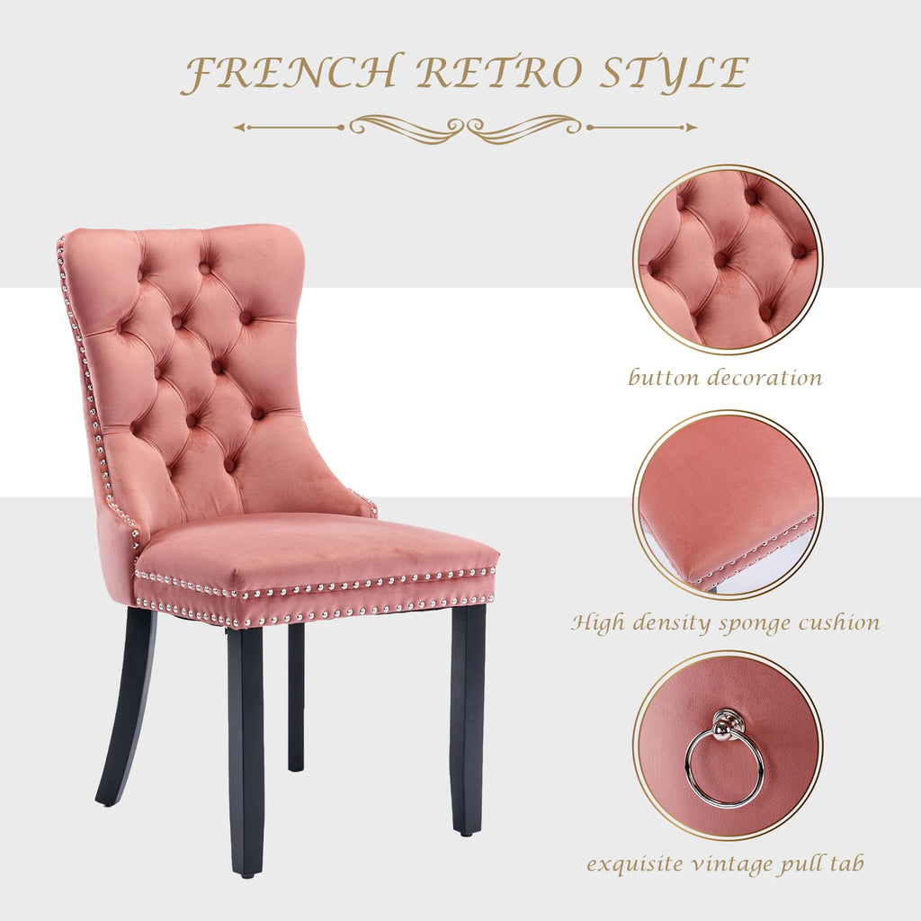 Dining Chairs Set of 4 Velvet Upholstered Tufted Back with Nailhead Trim and Back Ring Pull Solid Wood Legs Bedroom