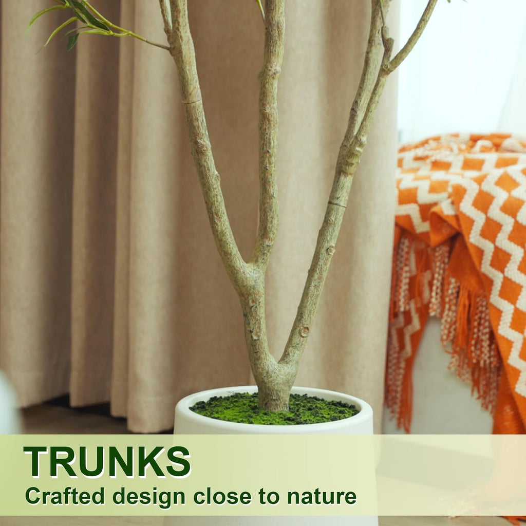 Olive Trees Artificial Indoor, 5FT Tall Faux Olive Tree with White Tall Planter, Artificial Plants with Natural Wood