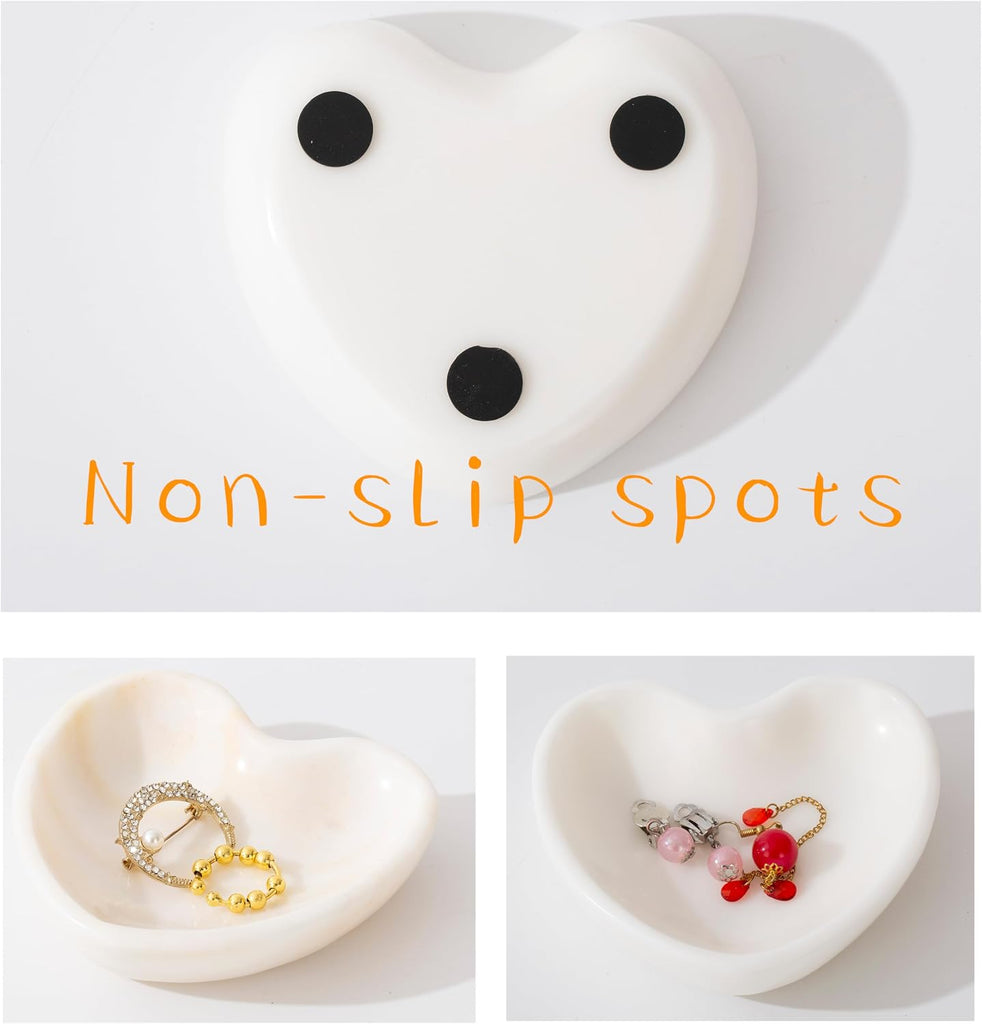 Marble Ring Holder for Women, Heart Jewelry Dish Tray, Monthers Day Gifts Small Ring Dish (White&little grey)