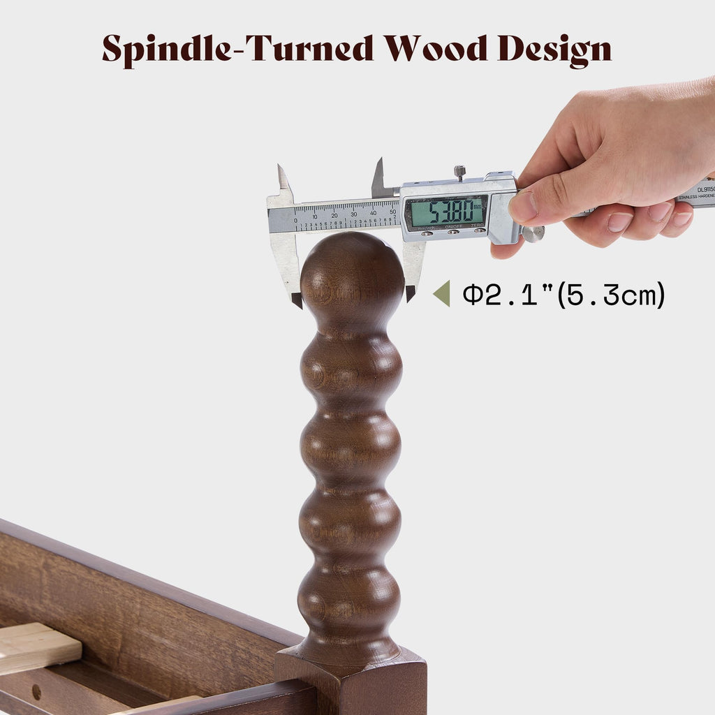 Solid Wood Bed Frame, Spindle Headboard, Dark Walnut