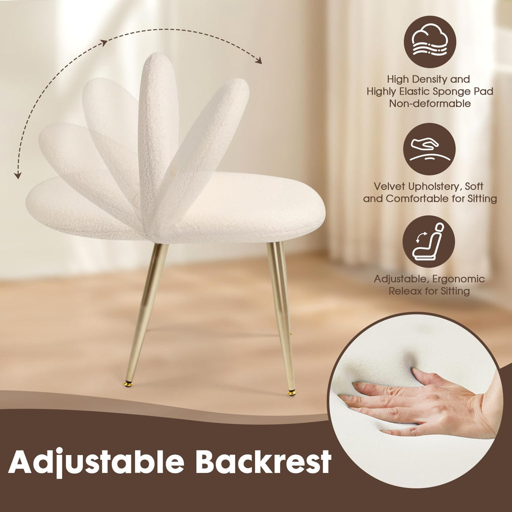 Adjustable Vanity Chair with Boucle Cushion, Gold Legs Makeup Chair
