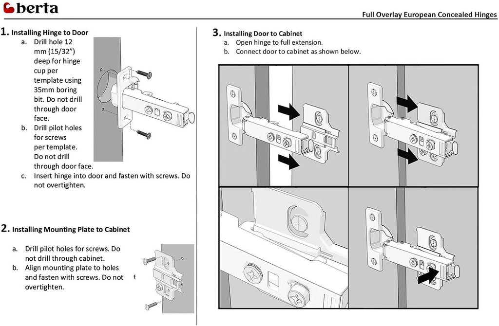 2-Pack Full Overlay Frameless Soft-Close European Hinges, 110° 3D Adjustable, Clip-On Concealed Kitchen Cabinet Door