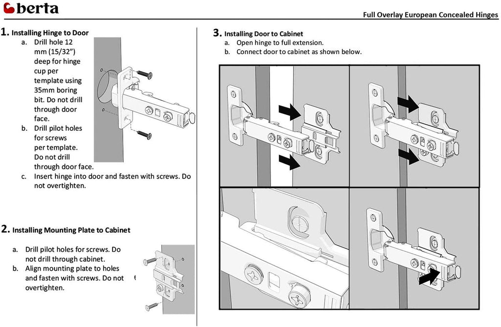 40-Pack Full Overlay Frameless Soft Closing European Hinges, 110 Degree 3D Adjustable Clip On Concealed Kitchen