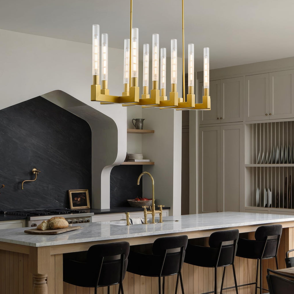 Gold Farmhouse Dining Room Chandelier,Modern Linear Rectangle Chandelier