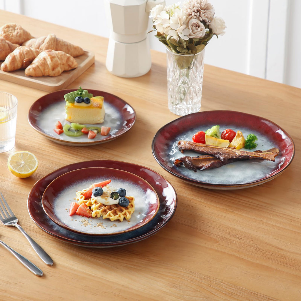 Starry 12 Pcs Dinnerware Set for 4, Handmade Reactive Glaze, Red