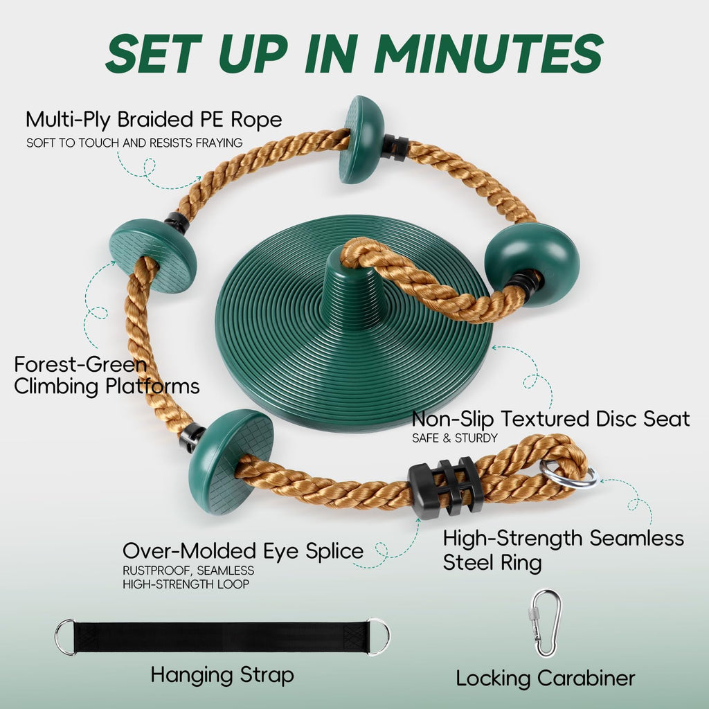 Tree Swing for Kids Rope Swing for Tree Climbing Rope for Kids-Green