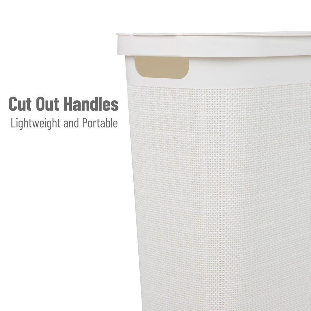 Slim Laundry Hamper with Lid, 40L Clothes Basket, Linen Design, Plastic, White