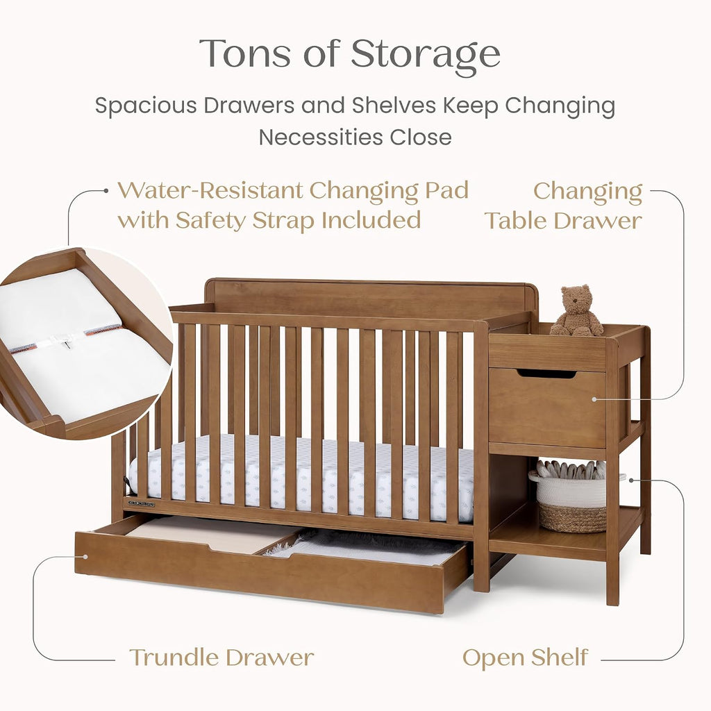 Maya 5-in-1 Convertible Crib and Changer with Storage, Converts to Toddler Bed, Daybed, Sofa & Full Bed, Greenguard