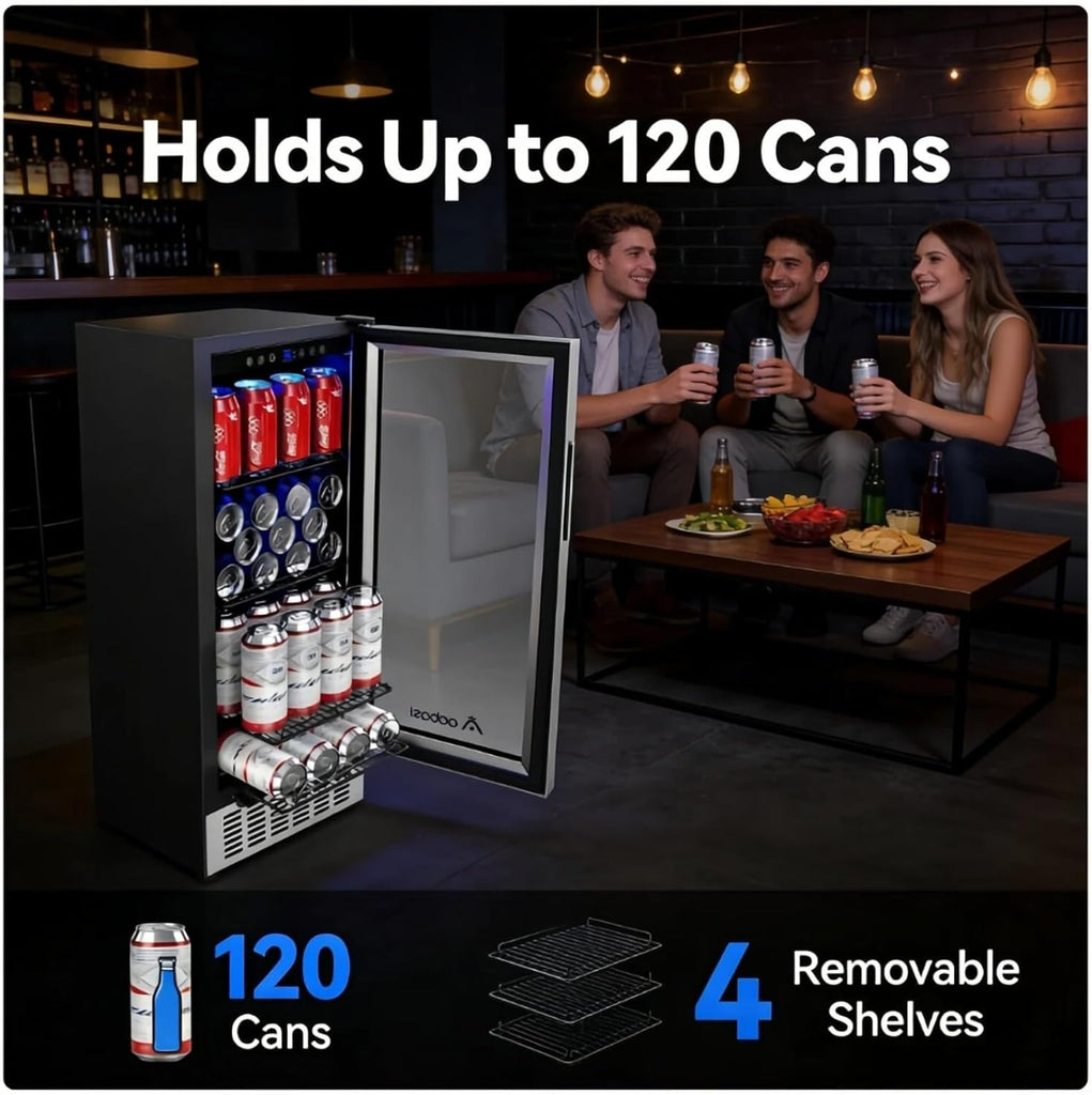 Beverage Cooler 15 Inch Hold 120 Cans,Under Counter/Freestanding Beverage Refrig