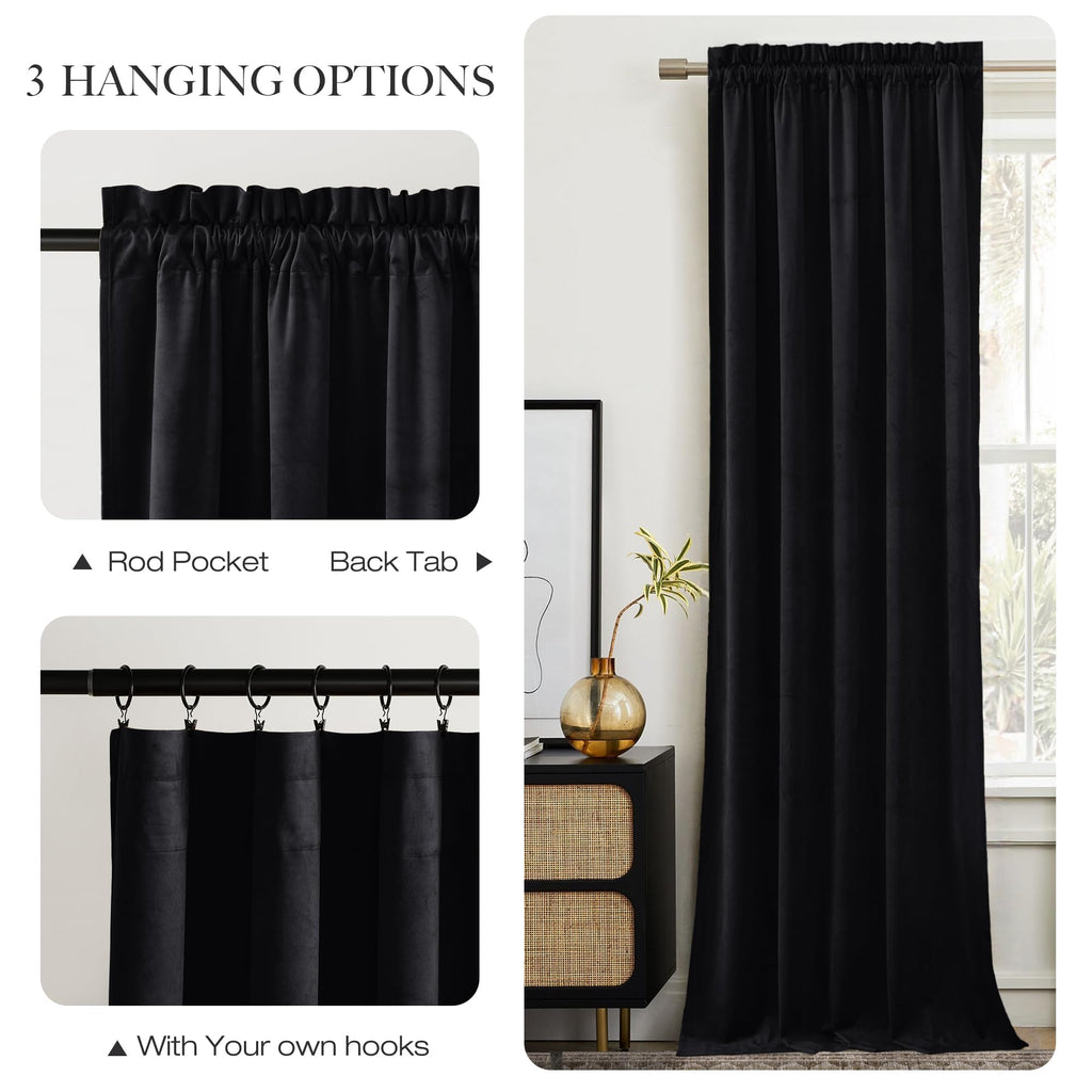 Extra Long Black Out Velvet Curtains 144 inches Long