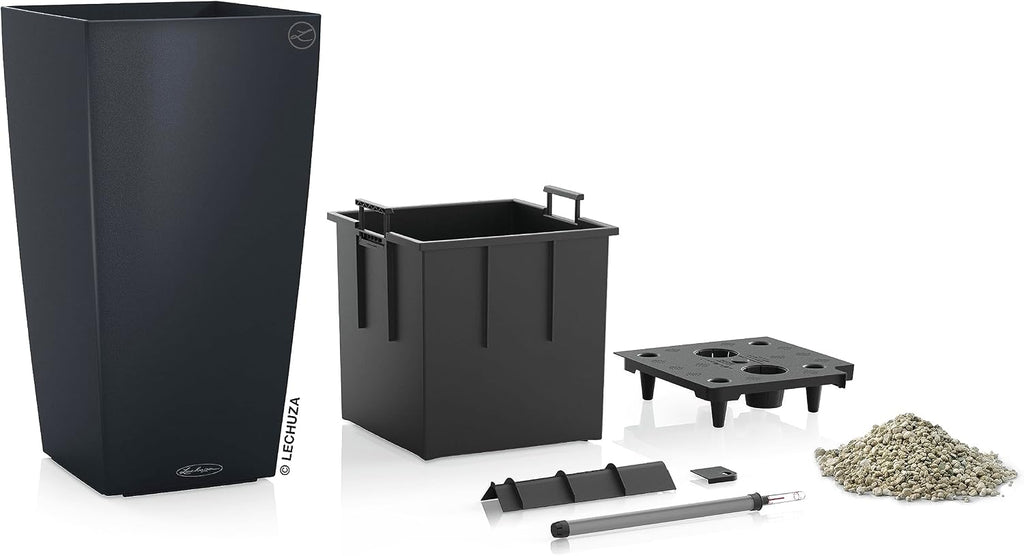 Color 40 Slate, Self-Watering Tall Planter, H29.5 L15.7 W15.7 in