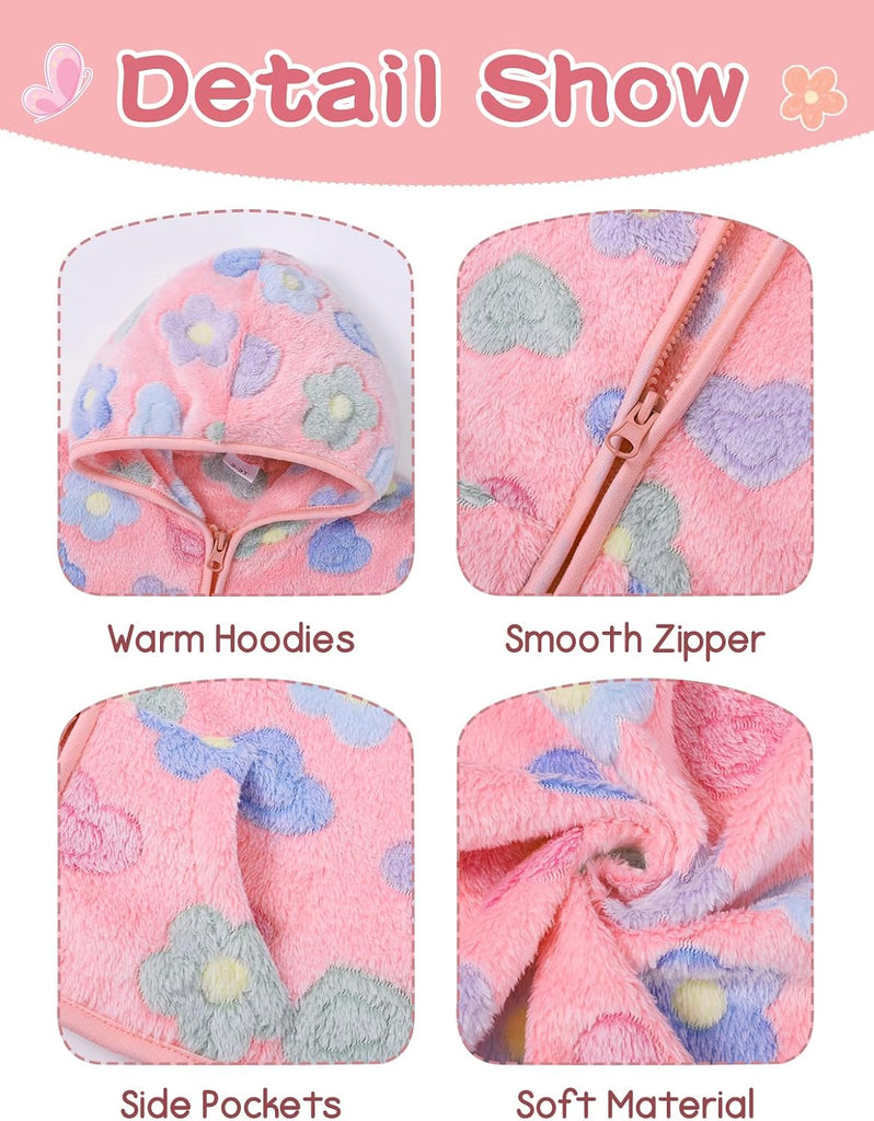 Toddler Baby Girl Fleece Jackets Fall Clothes Hooded Zip Fuzzy Coats