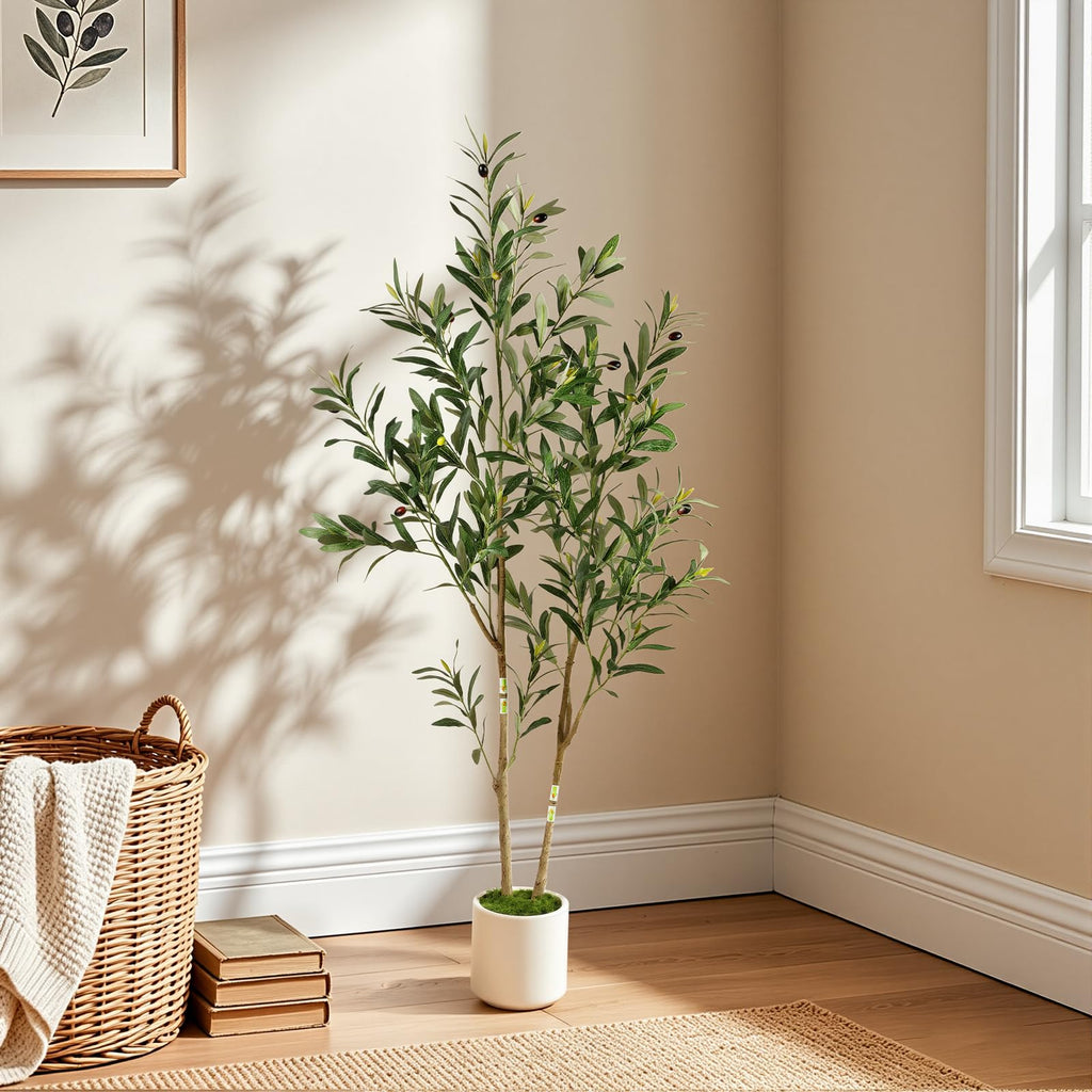 4ft Artificial Olive Tree with Green Moss