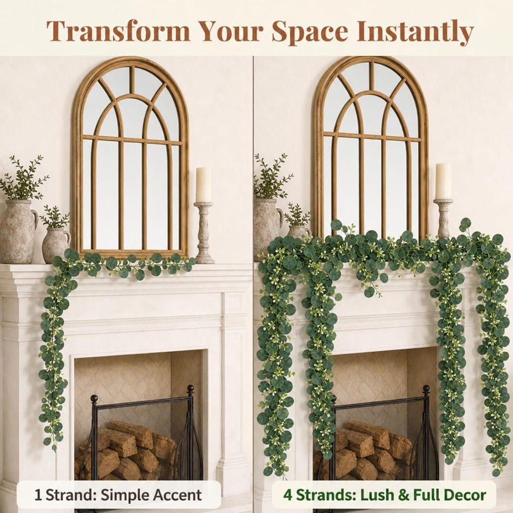 6Ft Artificial Eucalyptus Garland, Faux Eucalyptus Plants Greenery Leaves Fake Vines for Table Home Wedding - Set of 4
