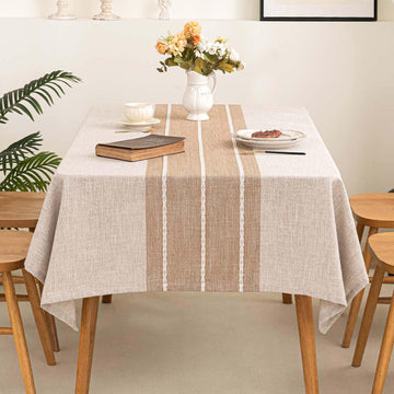 Rectangle Table Cloth Cotton Linen Waterproof Embroidery Tablecloth Rustic Farmhouse Style for Indoor Outdoor Dinning