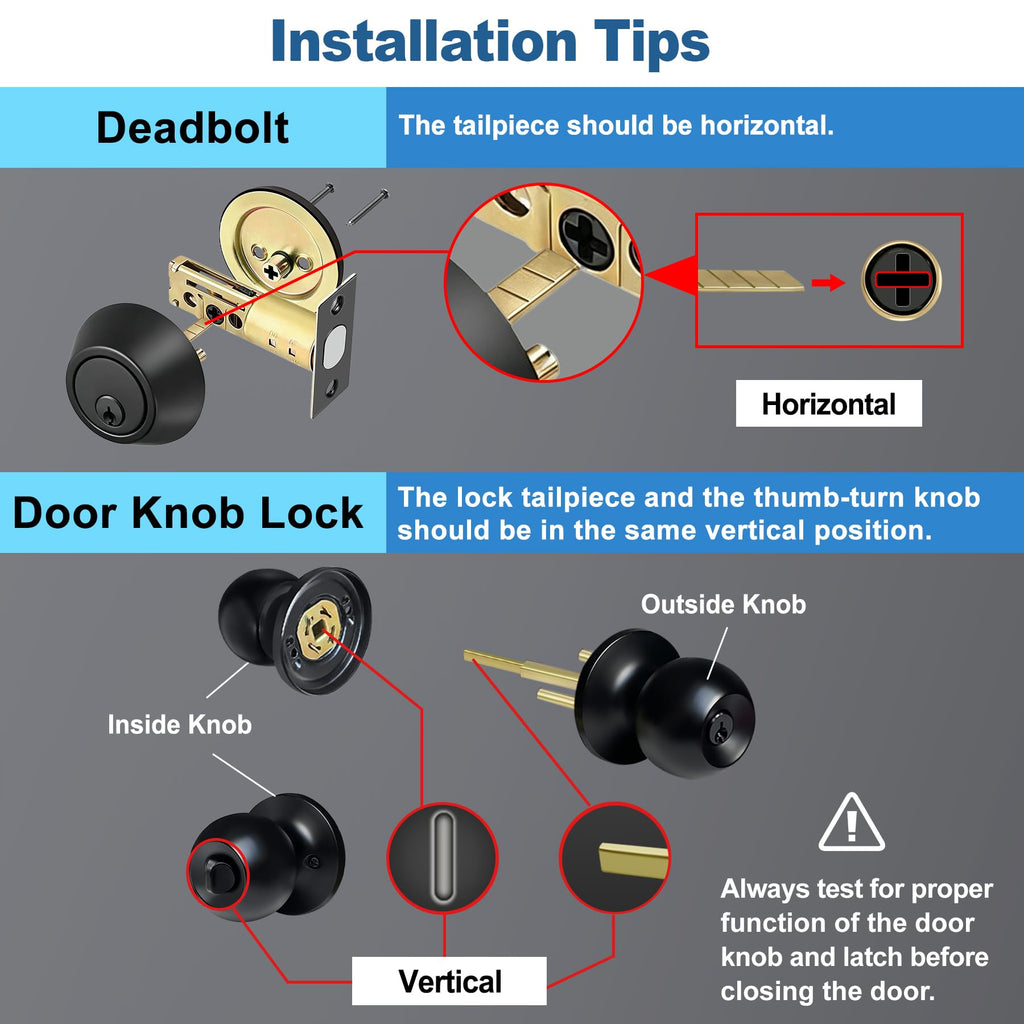 3 Pack Exterior Door Knob with Key Lock and Deadbolt, Keyed Alike
