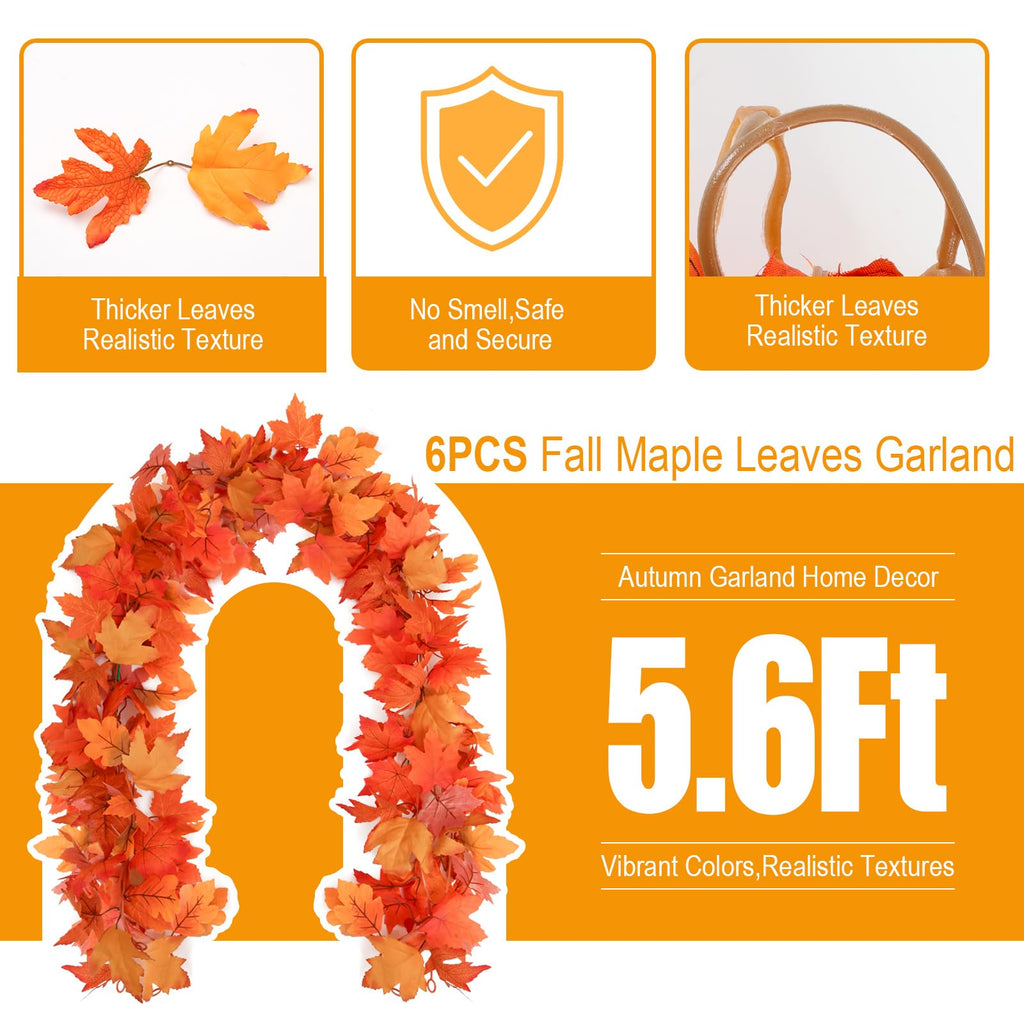6 Pack Fall Garland with Orange Leaves