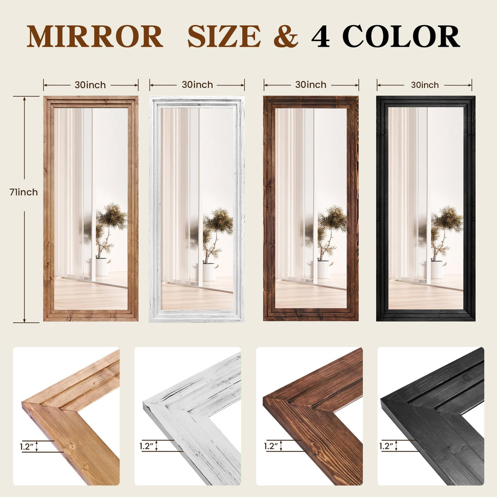 71x30in Full Length Mirror, 3-Tier Stepped Solid Wood Frame, Black