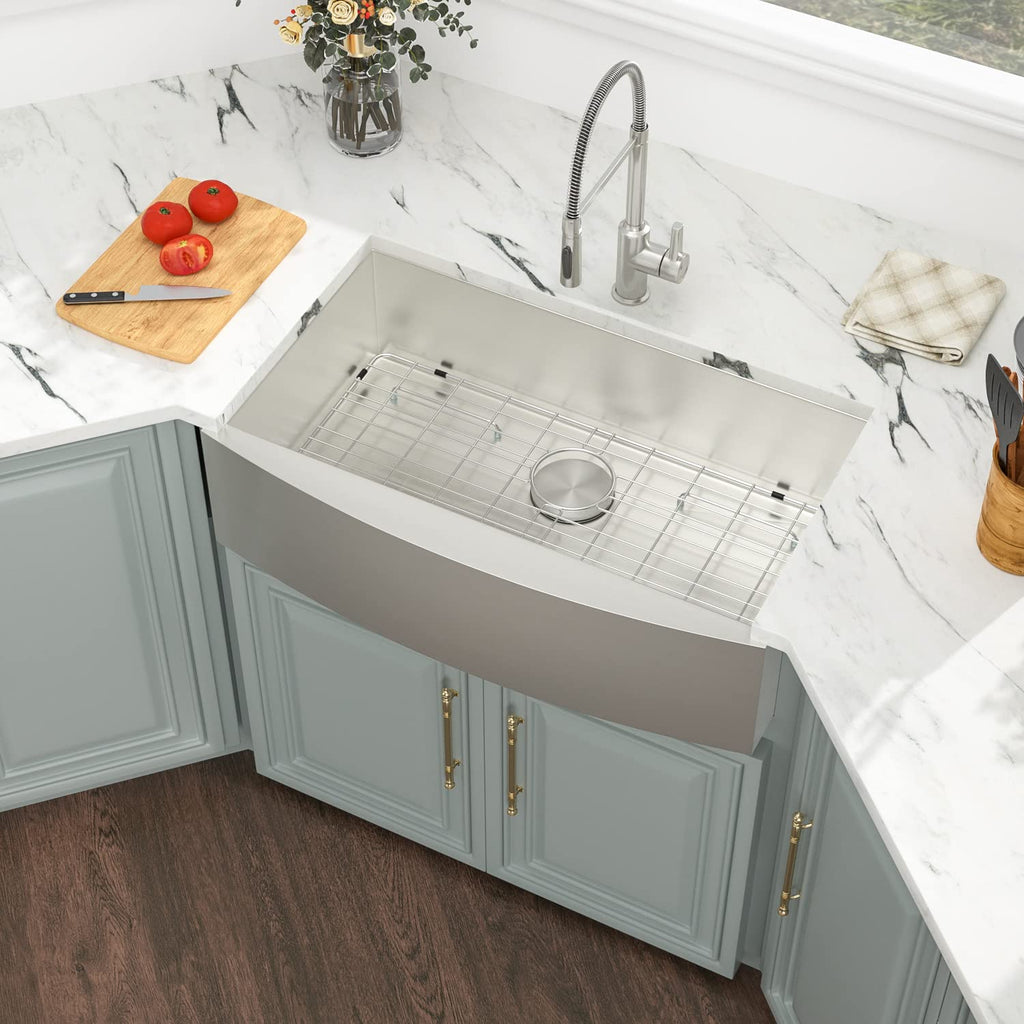30 Inch Farmhouse Kitchen Sink - 30 x 20 Farmer Sink Stainless Steel 16 Gauge Single Bowl Apron Front Farm Style