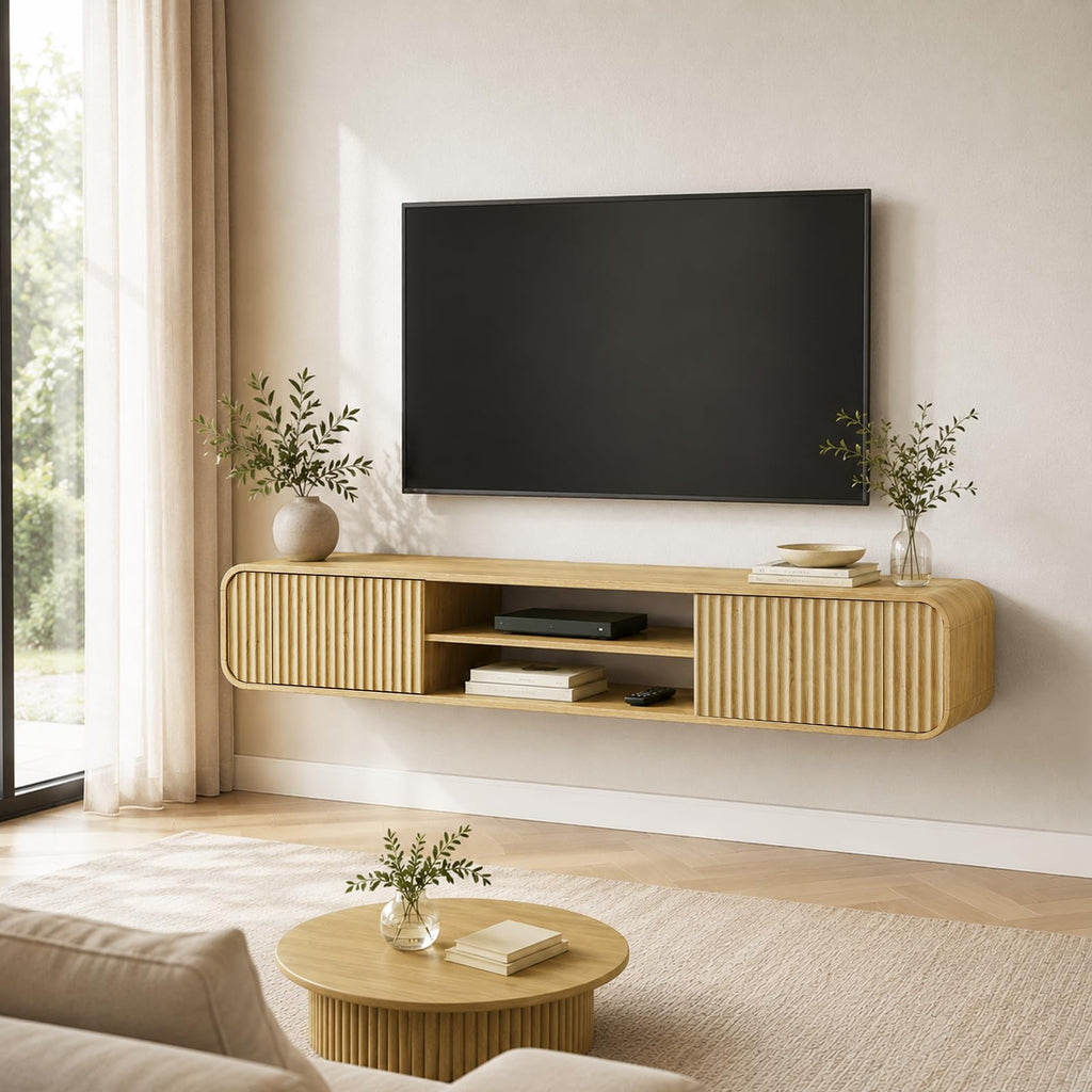 63" Fluted Floating TV Stand for TVs up to 65" (Oak)