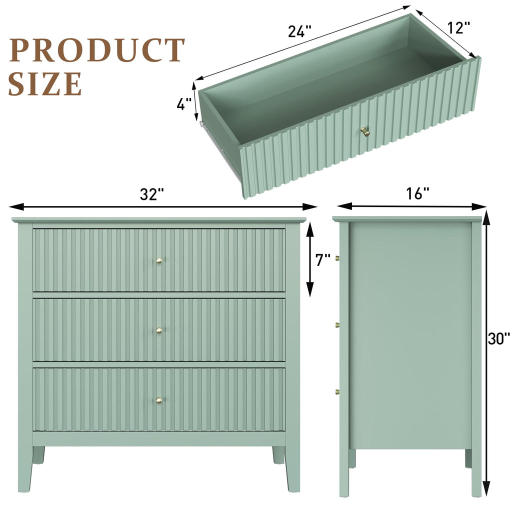 32" Large Nightstand with 3 Spacious Drawers, Wood Bedside Table