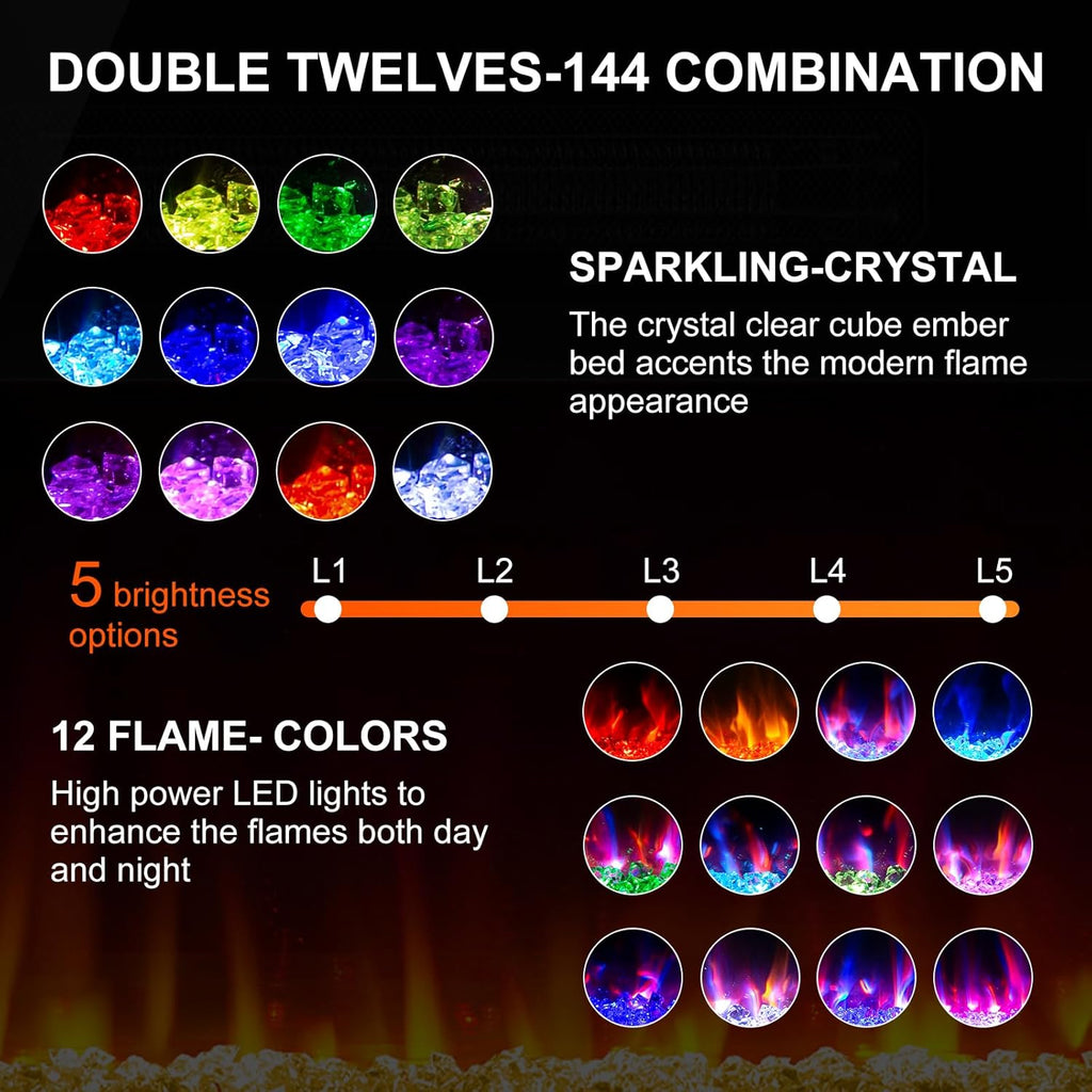 42" Ultra Thin Electric Fireplace Insert-ETL Certified, Recessed/Wall Mount, 3D Flame with Crystal