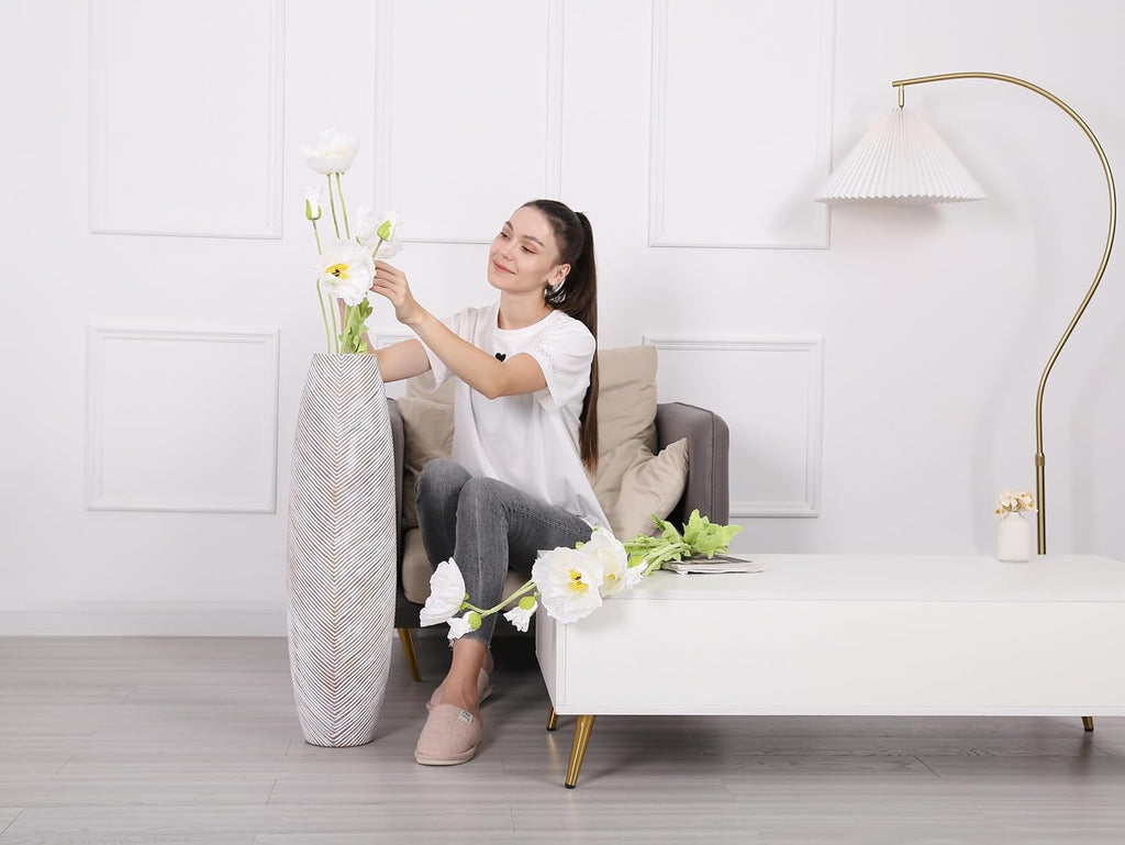 Decorative Tall Floor Vase Decor, 34 inches, White Wash, Resin