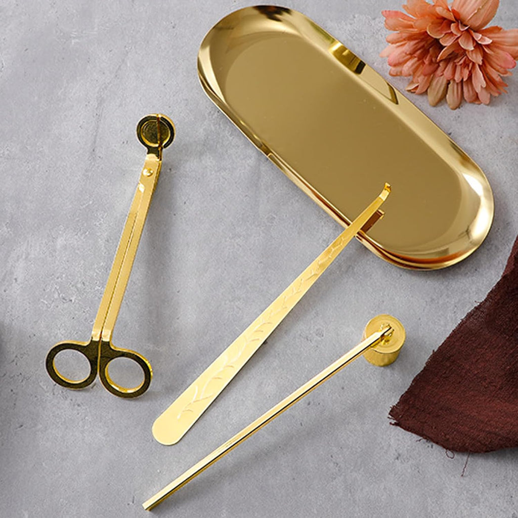 4 in 1 Candle Accessory Set, Candle Snuffer, Candle Wick Cutter, Candle Dipper, Storage Tray Plate, Candle Care Kit