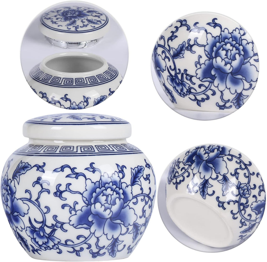Chinese Traditional Blue and White Porcelain Ceramic Small Ginger Jar with Lid,for Tea Storage,Home Decorative,Home - Set of 3