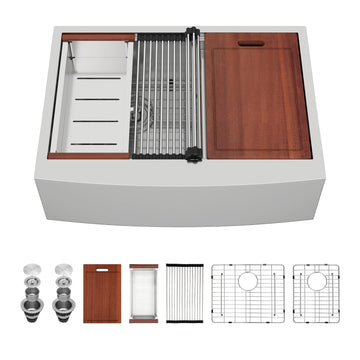30 Stainless Farmhouse Sink Double Bowl - 30x22 Inch Kitchen Sink Apron Front Ledge Workstation Double Bowl 60/40 16