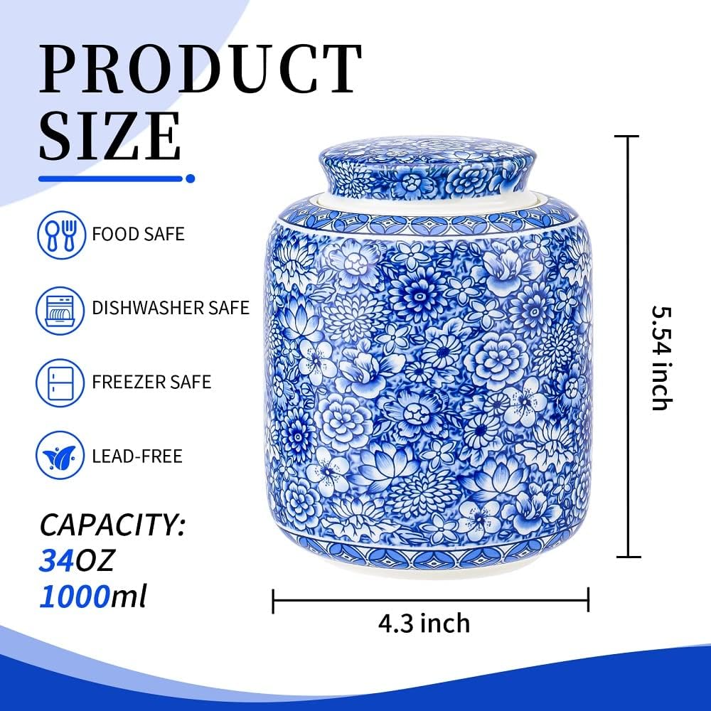 Ginger Jar Decorative Jar Ancient Chinese Imperial Enamel Porcelain (Small, Blue,White)