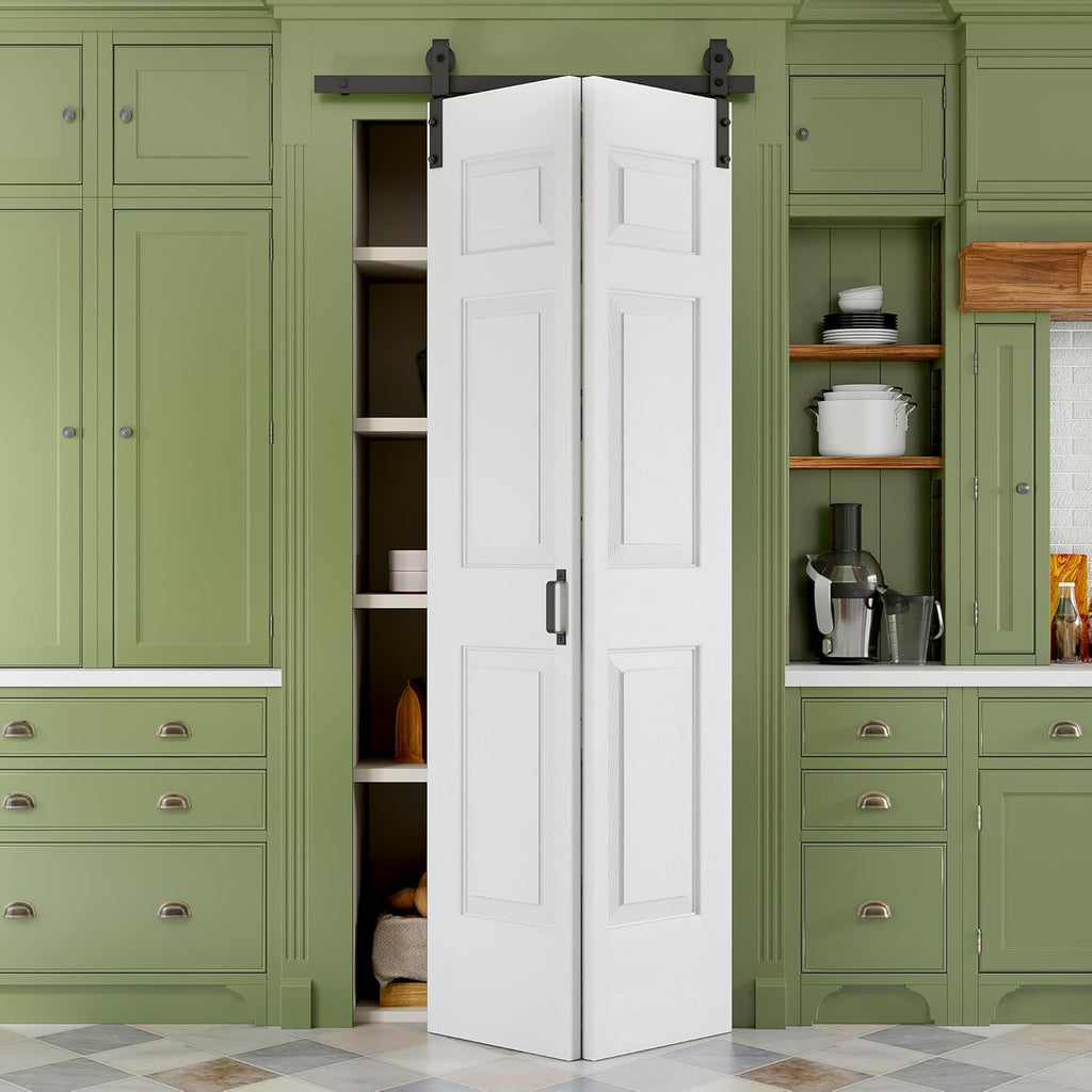 36" x 84" Paintable Bifold Barn Door, No Assembly Required, 6 Panels Bi Fold Barn Door with Hardware