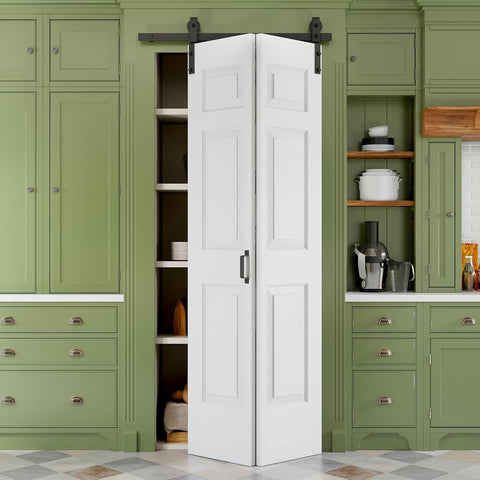 36" x 84" Paintable Bifold Barn Door, No Assembly Required, 6 Panels Bi Fold Barn Door with Hardware