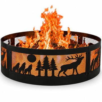 Fire Horse 36 Inch Fire Pit Ring - Heavy Duty Wood Burning Fire Ring Insert - Outdoor Steel Campfire Bonfire Pit