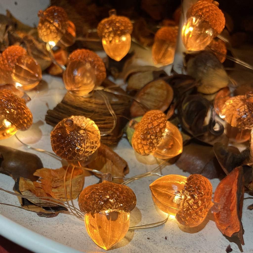 3D Twinkle Acorn Fall Decorations Harvest String Lights, Full Size Autumn Acorn 10 feet 30 LEDs USB Operated - Set of 10