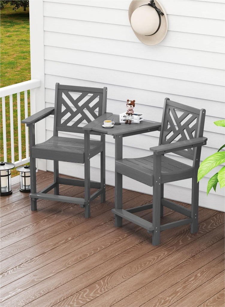 Tall Adirondack Chairs Set of 2, Outdoor 24'' Counter Height Bar Stools with Back and Arms, All-Weather HDPE Patio