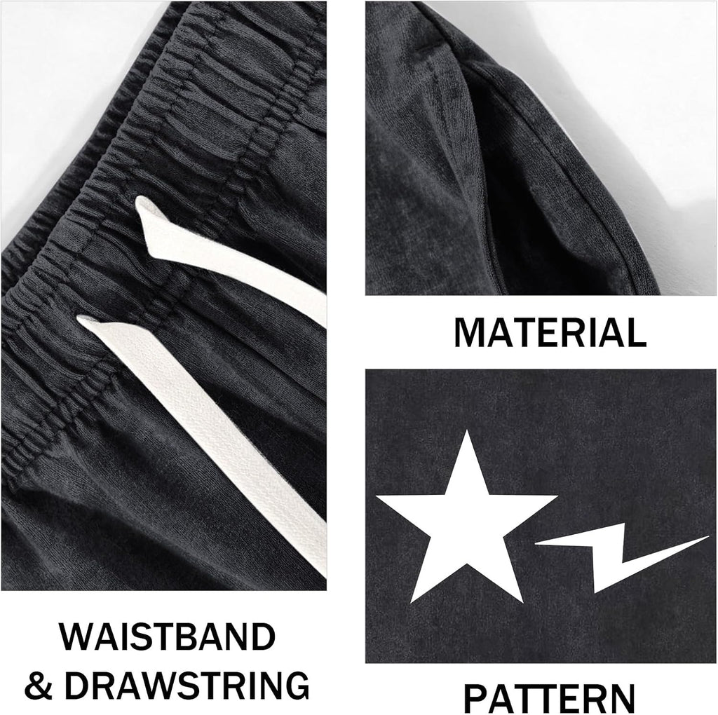 Graphic Shorts for Boys Streetwear Y2k Short Star Lettering Print Shorts Kids Vintage Aicd Wash Drawstring Shorts