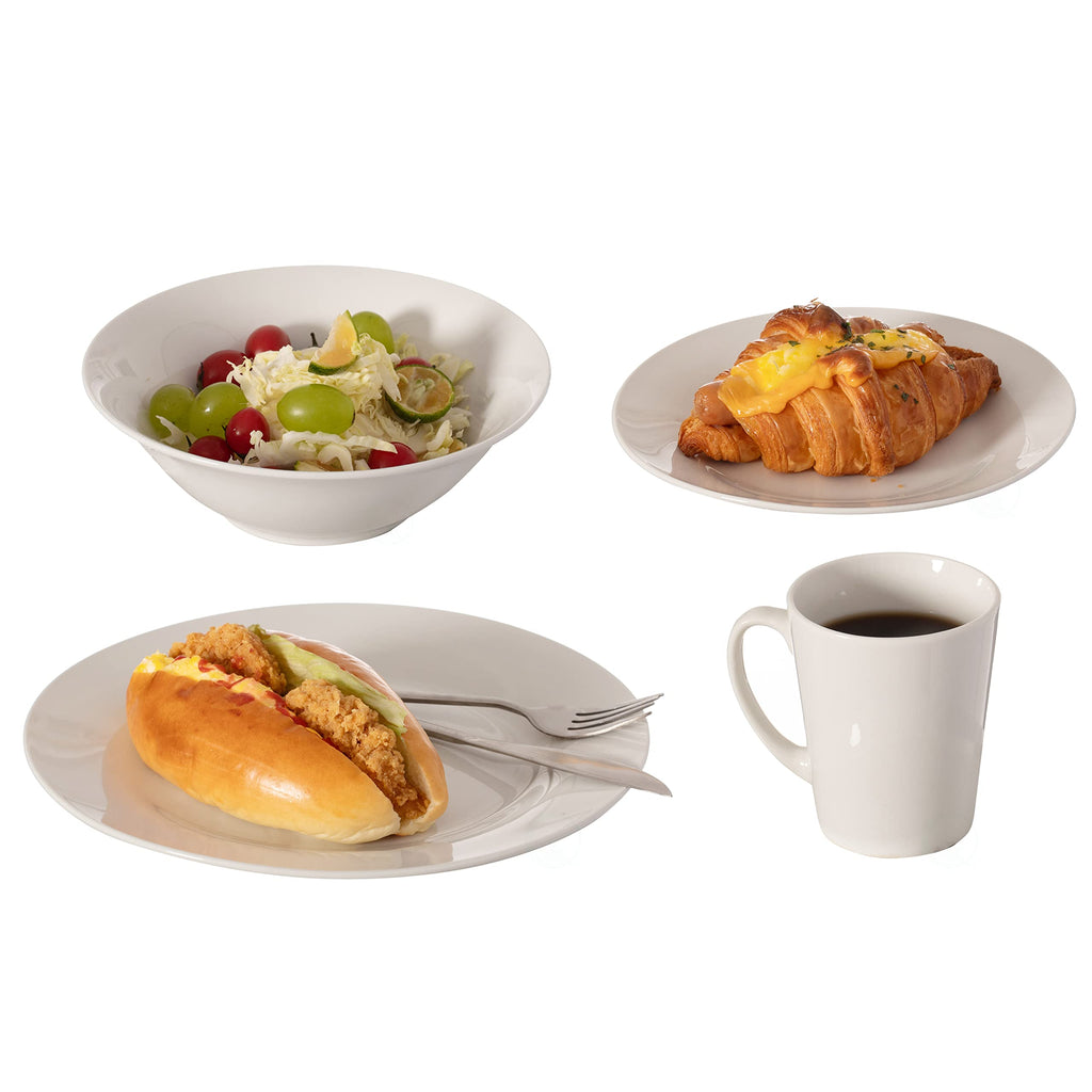 Rimmed Dinnerware Set | Mugs, Salad and Dinner Plates and Bowls Sets, Dishes with Highly Chip and Crack Resistant