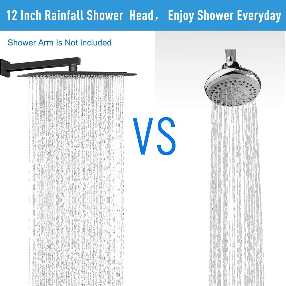 Rain Shower Head, High Flow Stainless Steel Square Rainfall Shower, Waterfall Bath Shower Body Covering