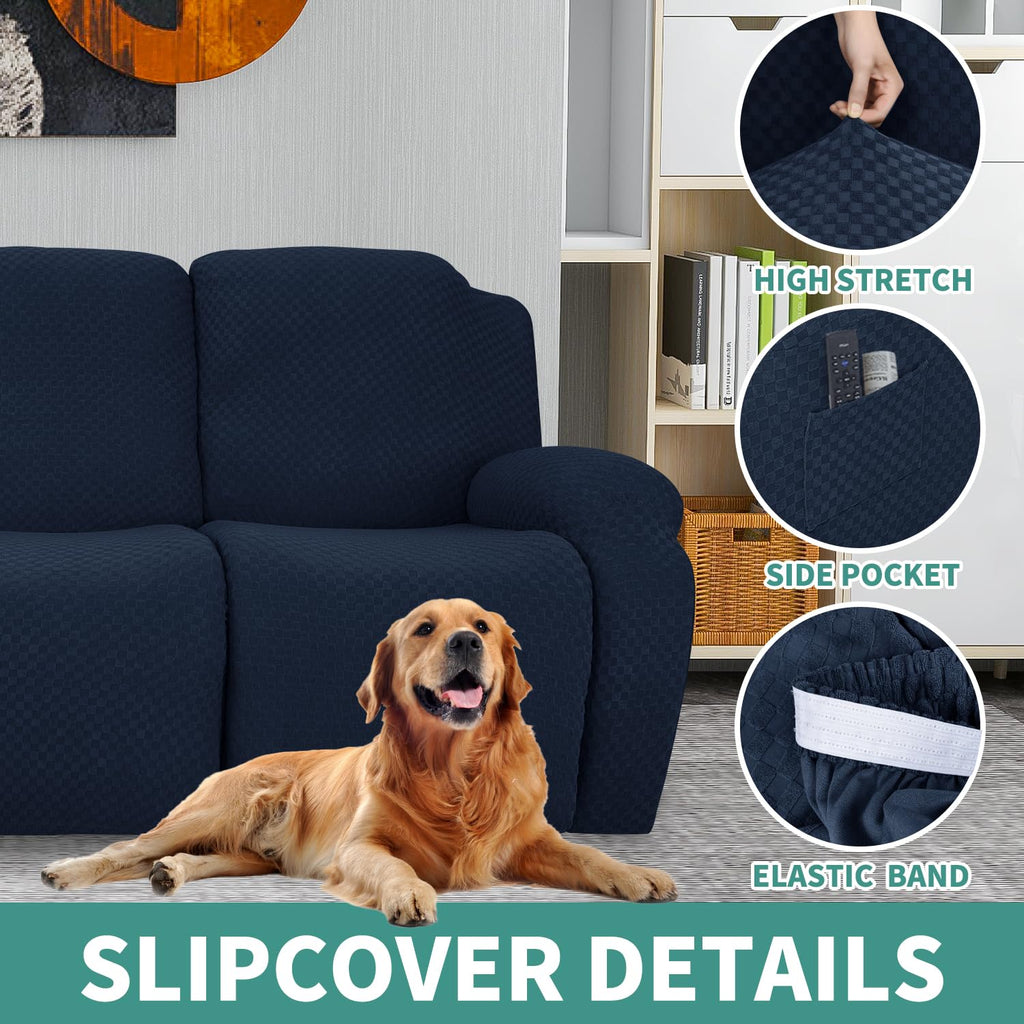 6 Pieces Stretch Loveseat Recliner Slipcover Jacquard Recliner Sofa Cover with Side Pocket Fitted Recliner Cover