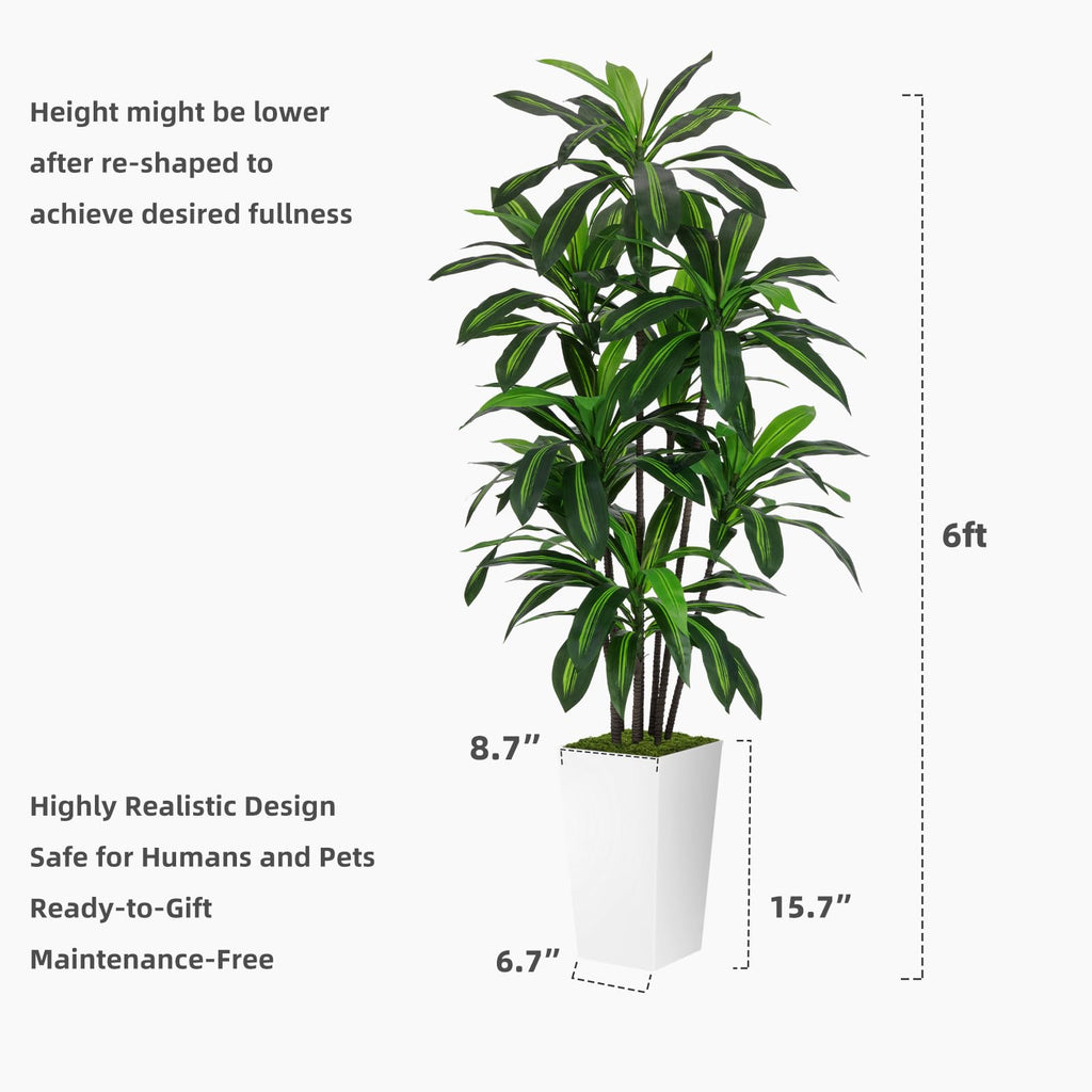 Artificial Plant 6FT Dracaena Fake Tree with Black Tall Planter