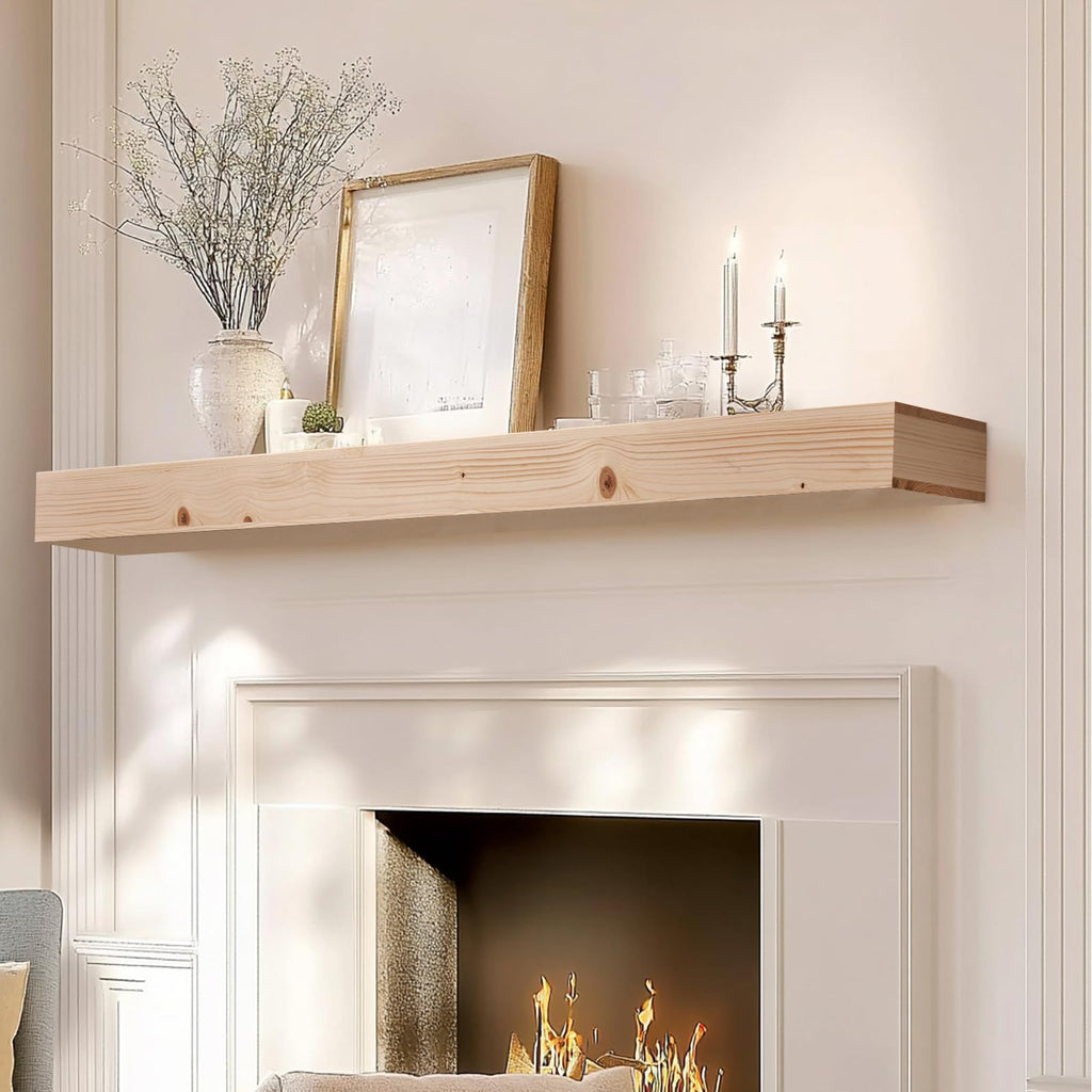 72x8x3in Solid Wood Fireplace Mantel, Unfinished DIY Color